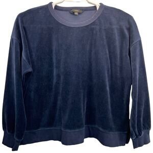 J.Crew Womens Navy Velour Pullover Sweatshirt Top M Crewneck Long Sleeve Soft